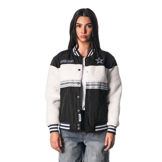 Dallas Cowboys Women's Sherpa Bomber Jacket - Black/Cream