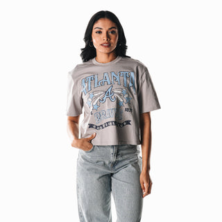 Atlanta Braves Women's Oversized Ss Crop Tee -  Light Grey
