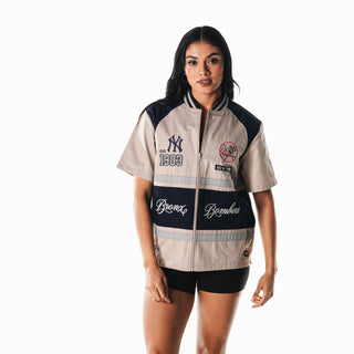 NY Yankees Women's Zip Up Tee - Cream