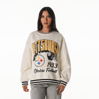 Pittsburgh Steelers Women's Oversized Vintage Crew Fleece -  Vintage White