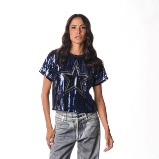 Dallas Cowboys Sequin Cropped Tee - Navy