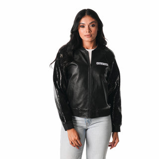 Dallas Cowboys Women's Faux Leather Sequin Jacket - Black