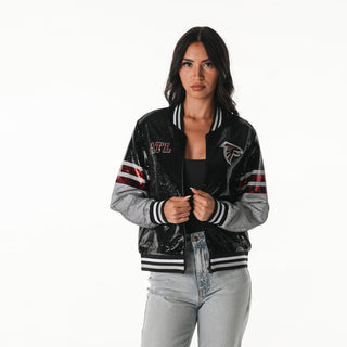 Atlanta Falcons Women's Sequin Bomber - Black-Sequin Jacket-thewildcollective