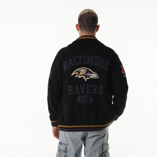 Baltimore Ravens Unisex Jacquard Zip Front Sweater - Black-Jacquard Sweater-thewildcollective
