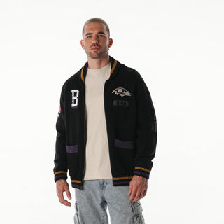 Baltimore Ravens Unisex Jacquard Zip Front Sweater - Black-Jacquard Sweater-thewildcollective