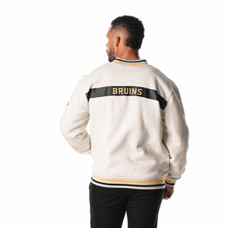 Boston Bruins Embossed Fleece Bomber - Oatmeal-Fleece Bomber-thewildcollective
