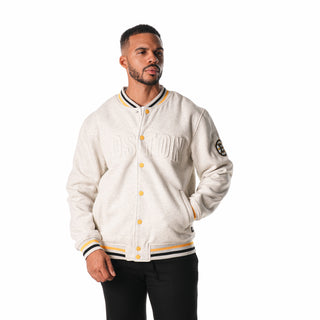 Boston Bruins Embossed Fleece Bomber - Oatmeal-Fleece Bomber-thewildcollective