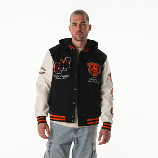 Chicago Bears Unisex Hooded Varsity Jacket - Black-Varsity Jacket-thewildcollective