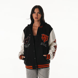 Chicago Bears Unisex Hooded Varsity Jacket - Black-Varsity Jacket-thewildcollective