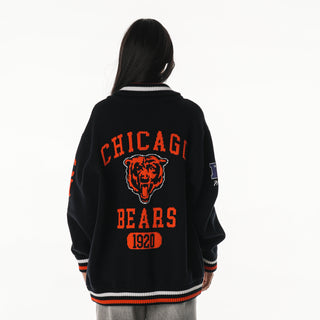 Chicago Bears Unisex Jacquard Zip Front Sweater - Dark Blue-Jacquard Sweater-thewildcollective