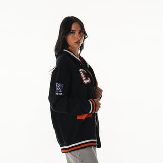 Chicago Bears Unisex Jacquard Zip Front Sweater - Dark Blue-Jacquard Sweater-thewildcollective