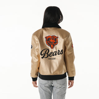 Chicago Bears Women's Metallic Bomber - Gold-Bomber Jacket-thewildcollective