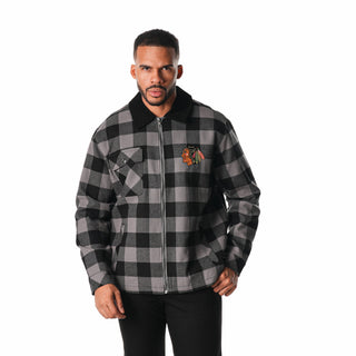 Chicago Blackhawks Flannel Zip Front Jacket - Black-Jacket-thewildcollective