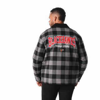 Chicago Blackhawks Flannel Zip Front Jacket - Black-Jacket-thewildcollective