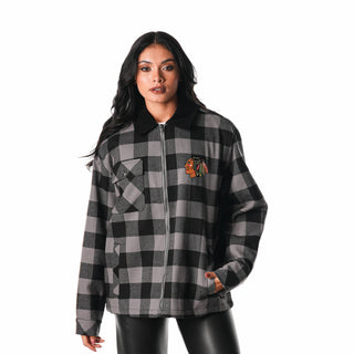 Chicago Blackhawks Flannel Zip Front Jacket - Black-Jacket-thewildcollective