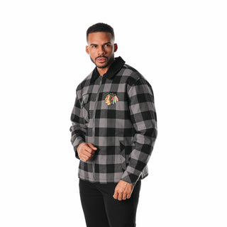 Chicago Blackhawks Flannel Zip Front Jacket - Black-Jacket-thewildcollective