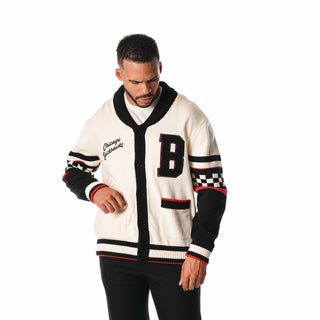 Chicago Blackhawks Jacquard Button Up Sweater - Cream-Jacquard Sweater-thewildcollective