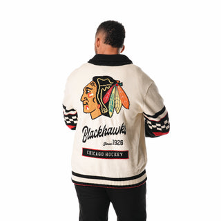 Chicago Blackhawks Jacquard Button Up Sweater - Cream-Jacquard Sweater-thewildcollective