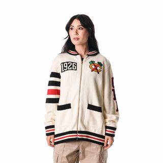 Chicago Blackhawks Jacquard Button Up Sweater - Cream-Jacquard Sweater-thewildcollective