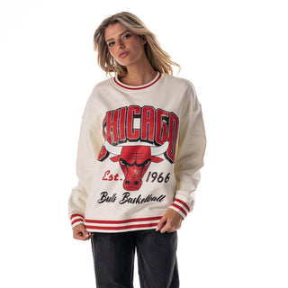 Chicago Bulls Women's Oversized Baggy Crew Fleece - Vintage White-Crew Fleece-thewildcollective