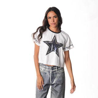 Dallas Cowboys Sequin Tee - White-Sequin Tee-thewildcollective