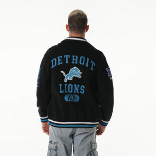 Detroit Lions Unisex Jacquard Zip Front Sweater - Black-Jacquard Sweater-thewildcollective