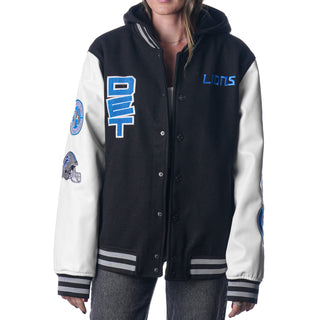 Detroit Lions Women's Varsity Jacket - Black/White-Varsity Jacket-thewildcollective