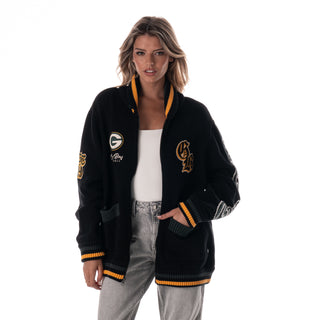 Green Bay Packers Unisex Jacquard Zip Front Sweater - Black-Jacquard Sweater-thewildcollective