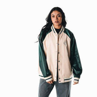 Green Bay Packers Unisex Satin Raglan Bomber - Cream-Bomber Jacket-thewildcollective