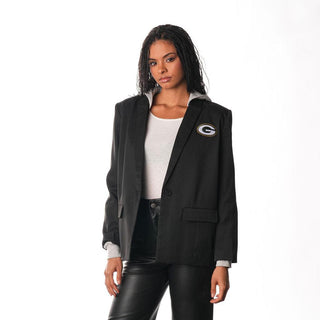 Green Bay Packers Women's Hooded Blazer - Black-Outerwear-thewildcollective