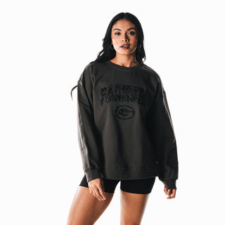 Green Bay Packers Women's Oversized Crew Fleece W/ Crystal Rock - Charcoal-Crew Fleece-thewildcollective