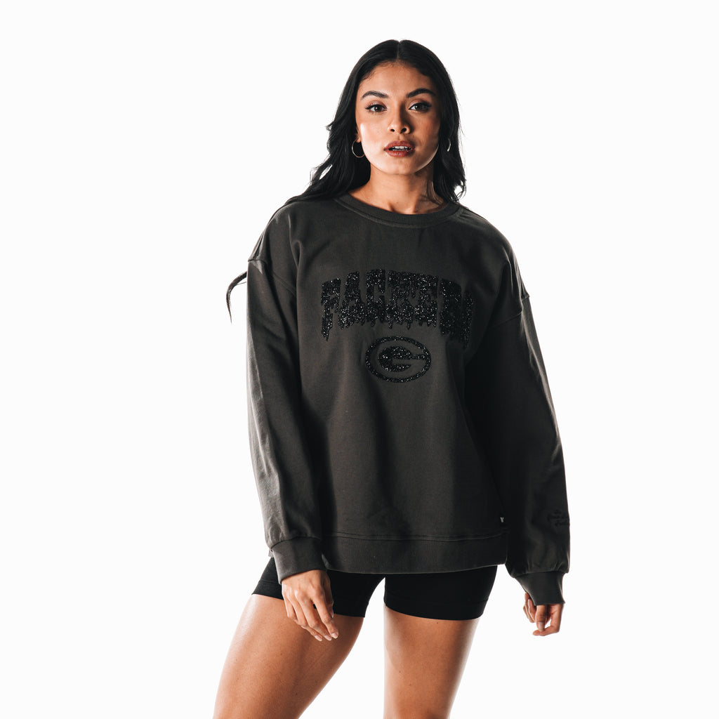 Packers Wild Collective Womens Crystal Crew Medium Charcoal Gray