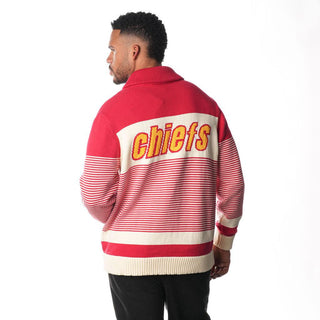 Kansas City Chiefs Full Zip Jacquard Sweater - Red/Cream-Jacquard Sweater-thewildcollective