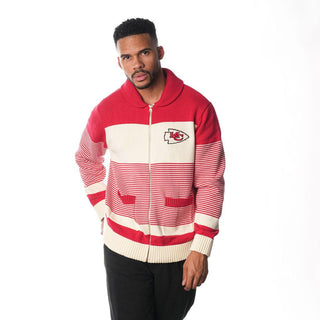 Kansas City Chiefs Full Zip Jacquard Sweater - Red/Cream-Jacquard Sweater-thewildcollective