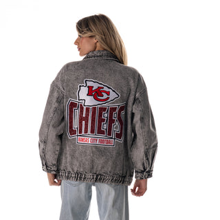 Kansas City Chiefs Women's Denim Jacket - Grey Denim-Denim Jacket-thewildcollective