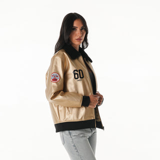 Kansas City Chiefs Women's Metallic Bomber - Gold-Bomber Jacket-thewildcollective