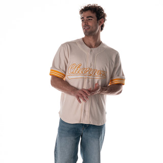 Los Angeles Chargers Mesh Button Up Shirt - Cream-FASHION TOP-thewildcollective