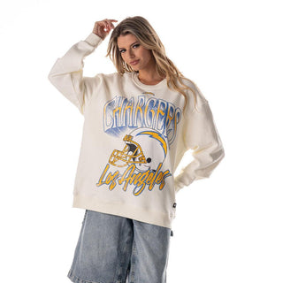 Los Angeles Chargers Unisex Helmet Graphic Crew Fleece - Vintage White-Crew Fleece-thewildcollective