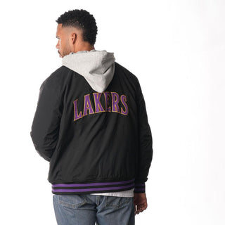 Los Angeles Lakers Hooded Bomber Jacket - Black-Bomber Jacket-thewildcollective