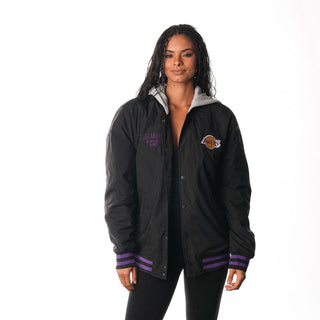 Los Angeles Lakers Hooded Bomber Jacket - Black-Bomber Jacket-thewildcollective