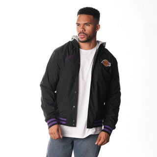 Los Angeles Lakers Hooded Bomber Jacket - Black-Bomber Jacket-thewildcollective