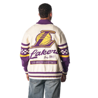 Los Angeles Lakers Jacquard Button Up Sweater - Cream-Jacquard Sweater-thewildcollective