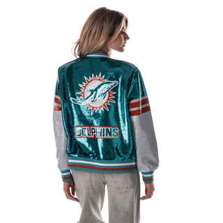 Miami Dolphins Women's Sequin Jacket - Aqua-Sequin Jacket-thewildcollective