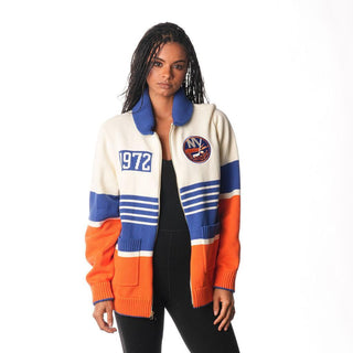NY Islanders Full Zip Jacquard Sweater Colorblock - Multi-Jacquard Sweater-thewildcollective