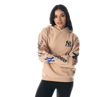 NY Yankees Heavy Block Graphic Hoodie - Cream-Hoodie-thewildcollective