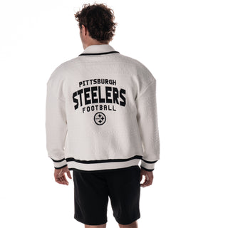 Pittsburgh Steelers Unisex Embossed Cable Knit Bomber - Vintage White-Bomber Jacket-thewildcollective