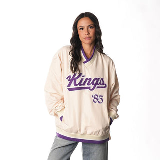 Sacramento Kings V-Neck Windbreaker - Cream-Outerwear-thewildcollective