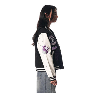 Sacramento Kings Women's Sparkle Varsity Jacket - Black-Varsity Jacket-thewildcollective