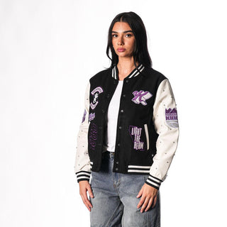 Sacramento Kings Women's Sparkle Varsity Jacket - Black-Varsity Jacket-thewildcollective
