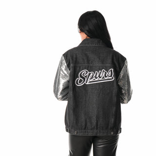 San Antonio Spurs Unisex Denim Jacket w/ Sequin Sleeves - Black-Jacket-thewildcollective